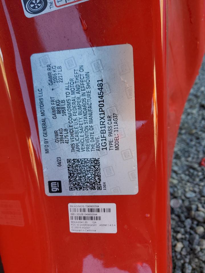 2023 CHEVROLET CAMARO LS VIN:1G1FB1RX1P0145481