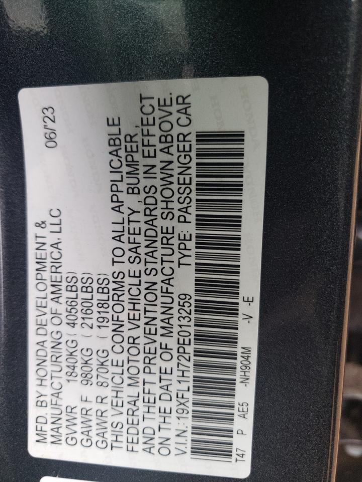 2023 HONDA CIVIC EXL VIN:19XFL1H72PE013259