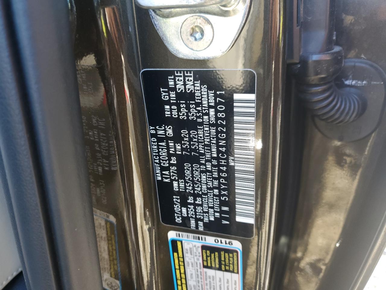 2022 KIA TELLURIDE S VIN:5XYP64HC4NG228071