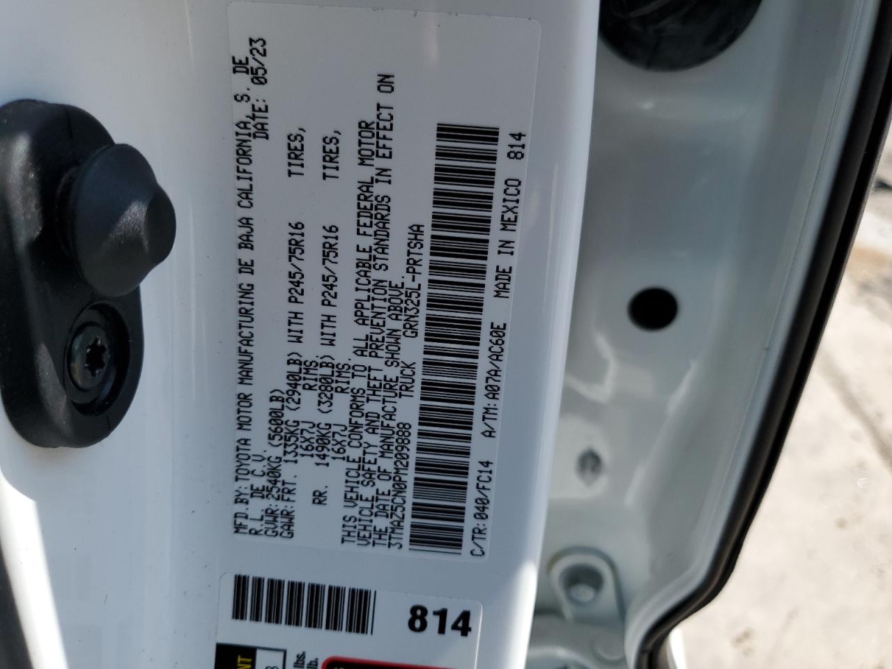 2023 TOYOTA TACOMA DOUBLE CAB VIN:3TMAZ5CN0PM209888