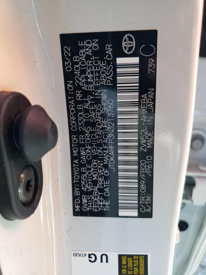 2022 TOYOTA PRIUS PRIME LE VIN:JTDKAMFP3N3213760