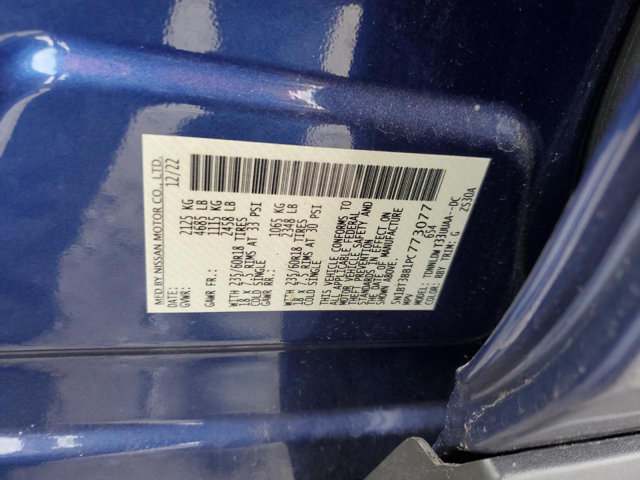 2023 NISSAN ROGUE SV VIN:5N1BT3BB1PC773077