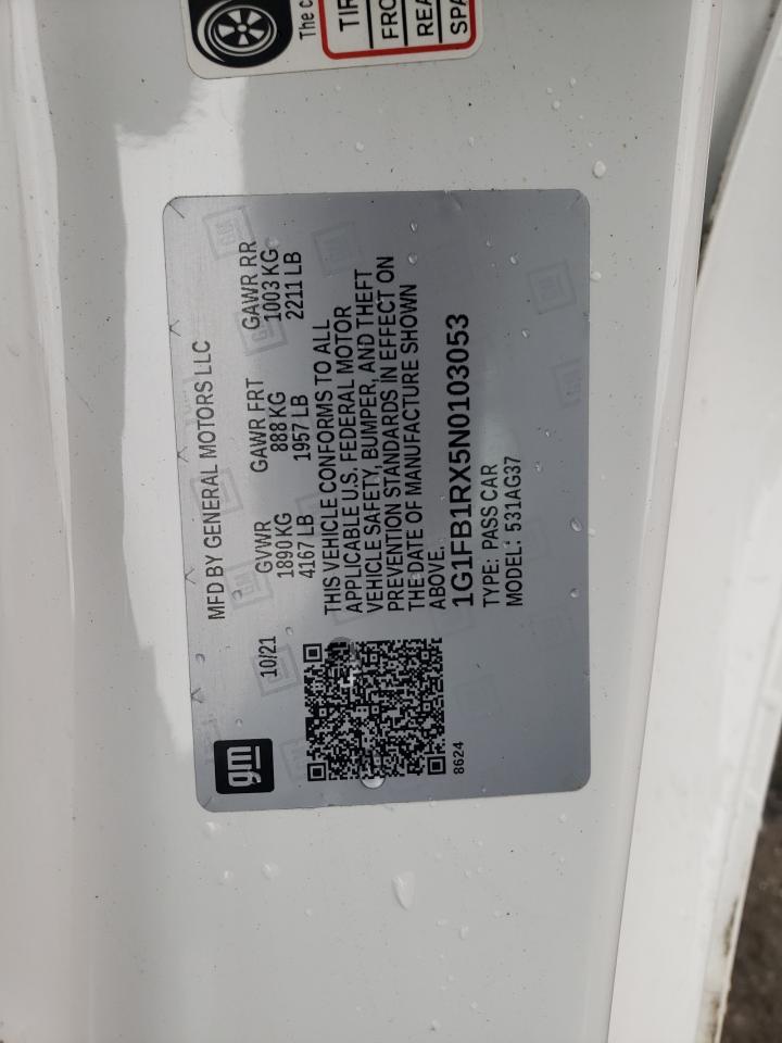 2022 CHEVROLET CAMARO LS VIN:1G1FB1RX5N0103053