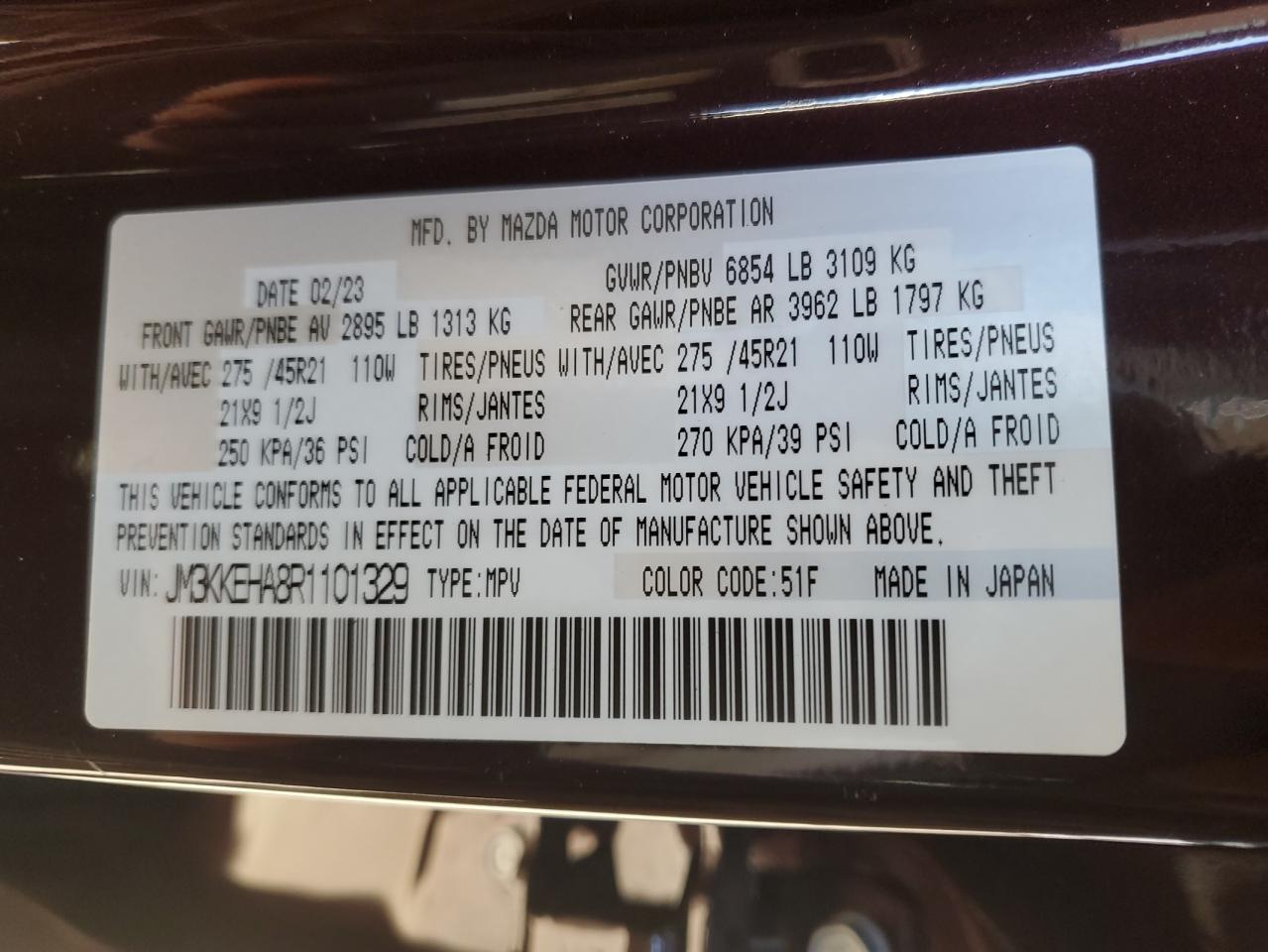 2024 MAZDA CX-90 PREMIUM PLUS VIN:JM3KKEHA8R1101329