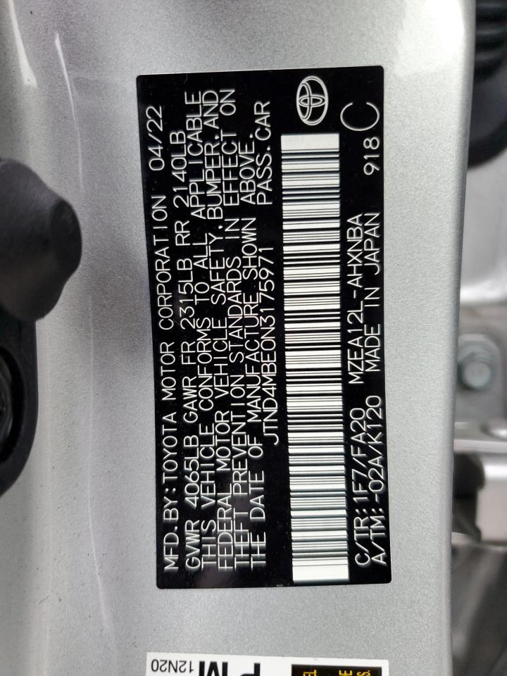 2022 TOYOTA COROLLA SE VIN:JTND4MBE0N3175971