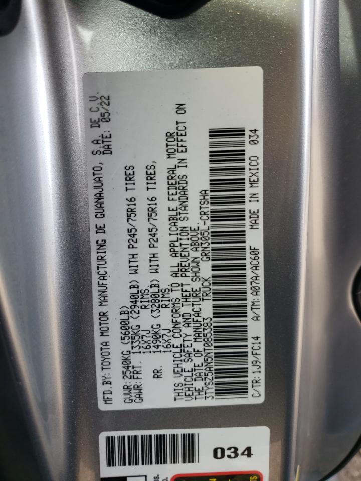 2022 TOYOTA TACOMA ACCESS CAB VIN:3TYSZ5AN5NT085383