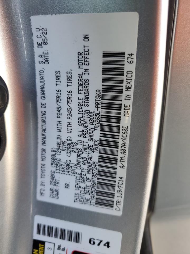 2022 TOYOTA TACOMA DOUBLE CAB VIN:3TYAX5GN6NT057245