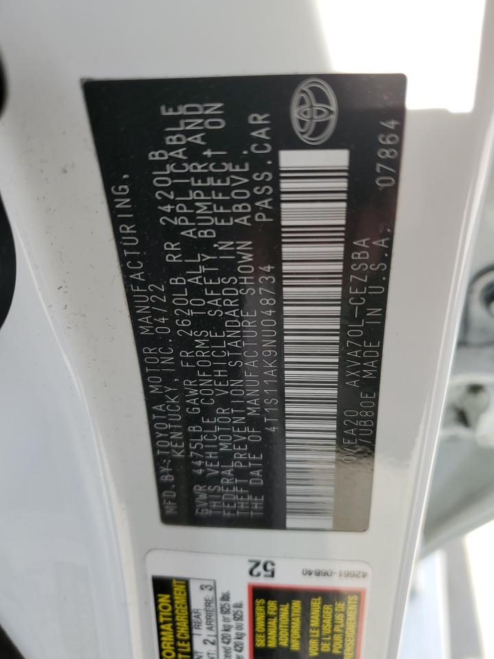 2022 TOYOTA CAMRY NIGHT SHADE VIN:4T1S11AK9NU048734