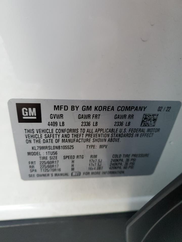 2022 CHEVROLET TRAILBLAZER LT VIN:KL79MRSL0NB105525