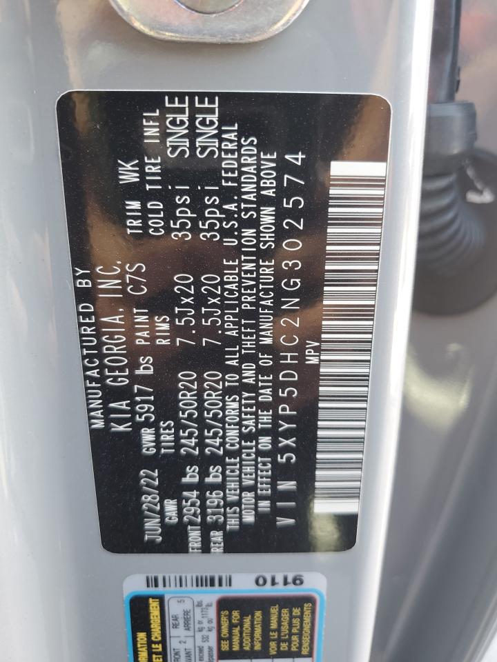 2022 KIA TELLURIDE SX VIN:5XYP5DHC2NG302574