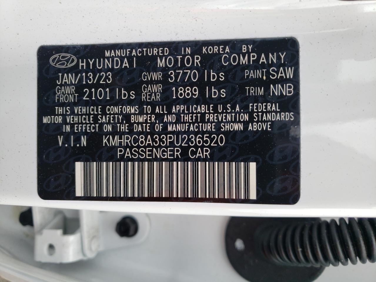 2023 HYUNDAI VENUE SEL VIN:KMHRC8A33PU236520