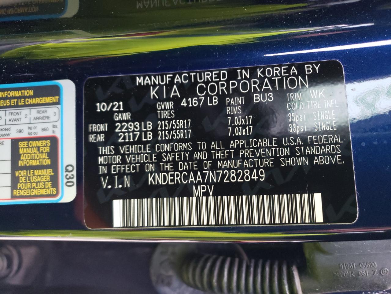 2022 KIA SELTOS EX VIN:KNDERCAA7N7282849