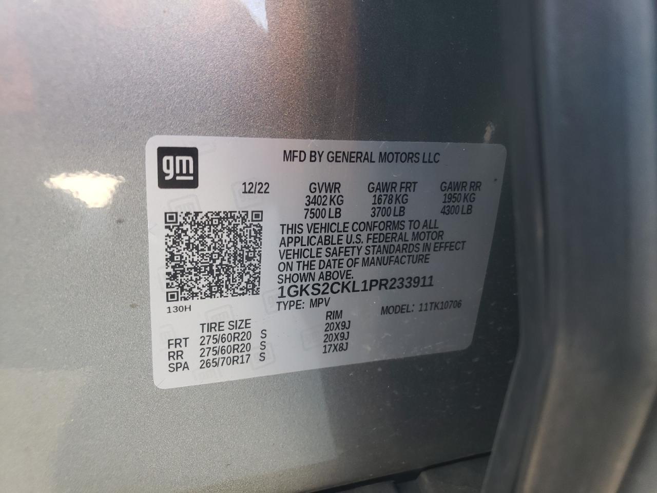2023 GMC YUKON AT4 VIN:1GKS2CKL1PR233911