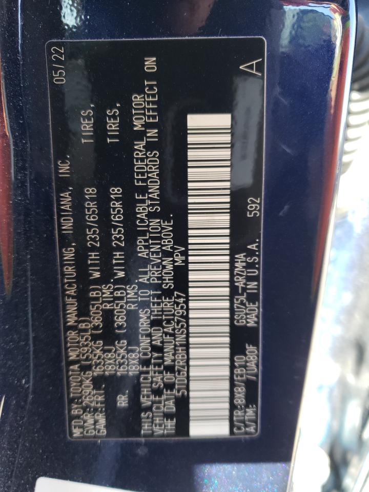 2022 TOYOTA HIGHLANDER XLE VIN:5TDGZRBH1NS579547