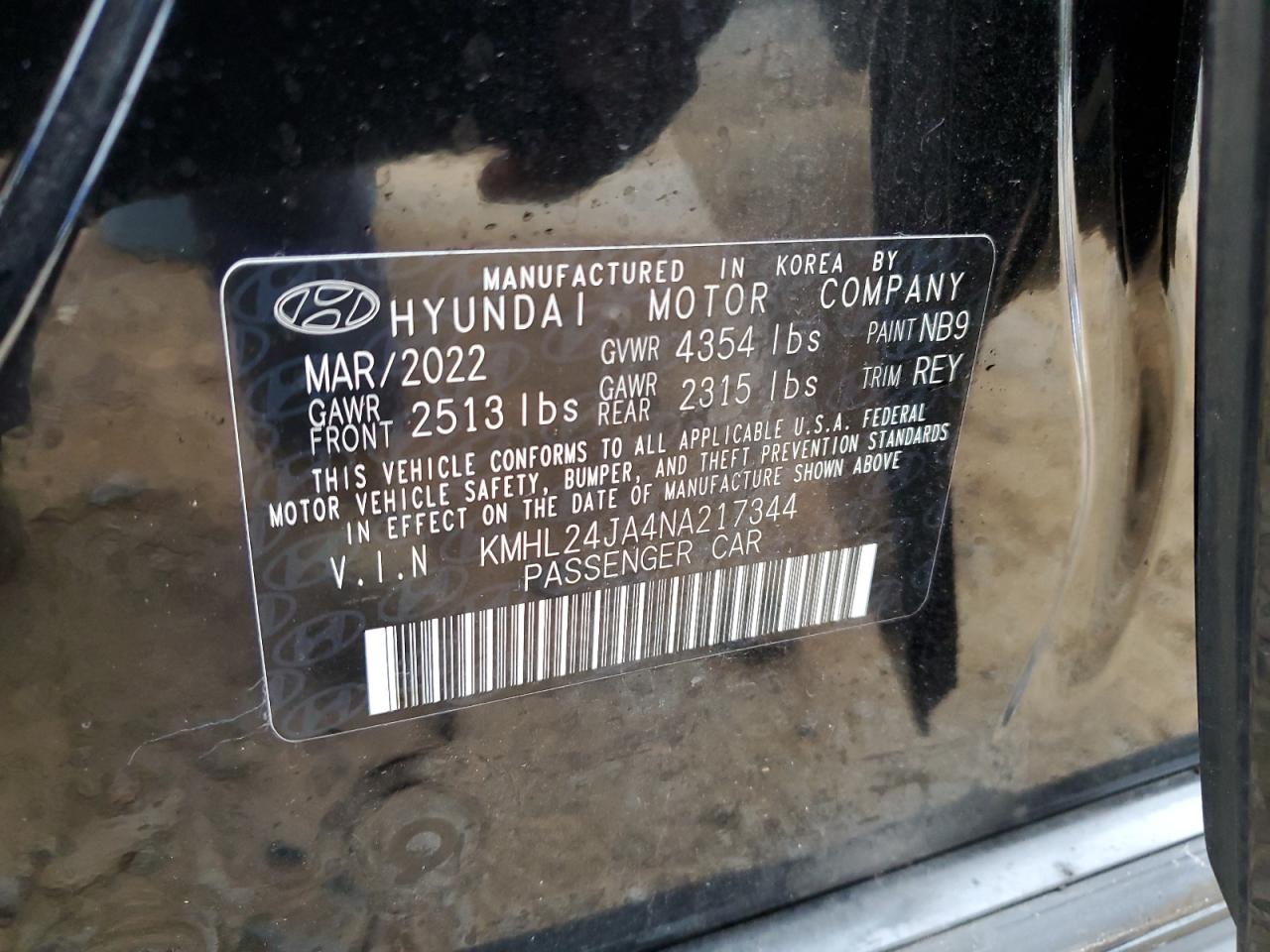 2022 HYUNDAI SONATA SE VIN:KMHL24JA4NA217344