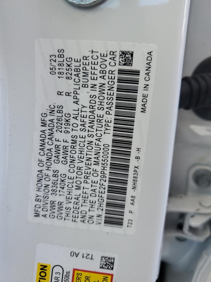 2023 HONDA CIVIC LX VIN:2HGFE2F29PH550000