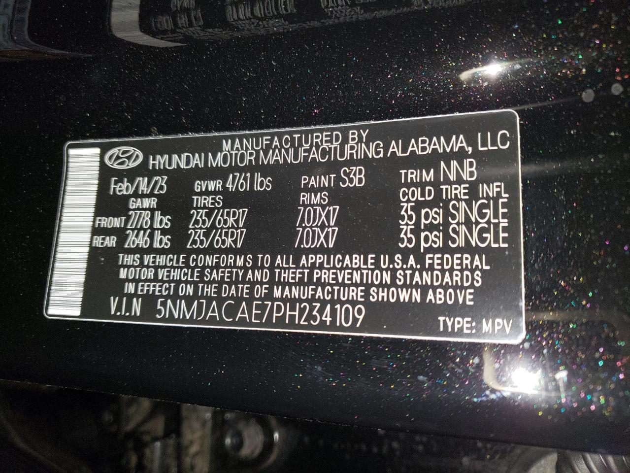 2023 HYUNDAI TUCSON SE VIN:5NMJACAE7PH234109