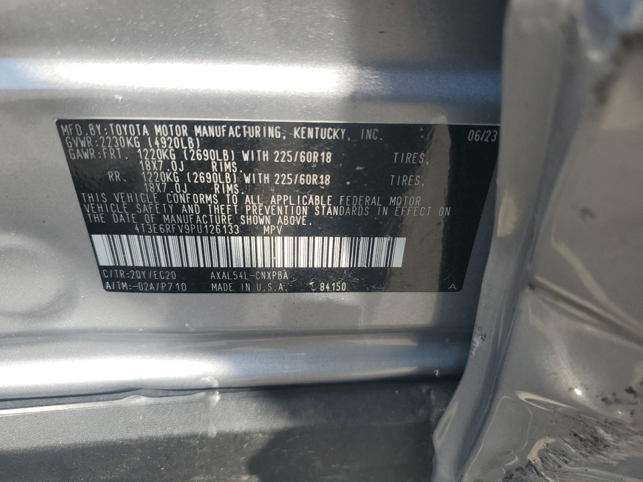 2023 TOYOTA RAV4 XSE VIN:4T3E6RFV9PU126133