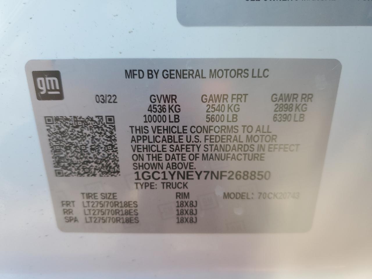 2022 CHEVROLET SILVERADO K2500 HEAVY DUTY LT VIN:1GC1YNEY7NF268850