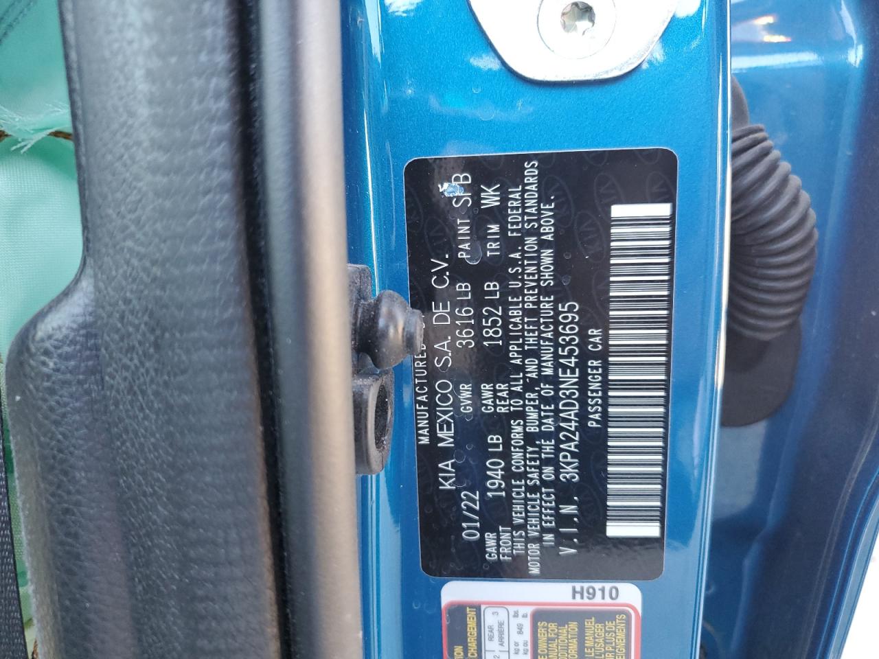 2022 KIA RIO LX VIN:3KPA24AD3NE453695