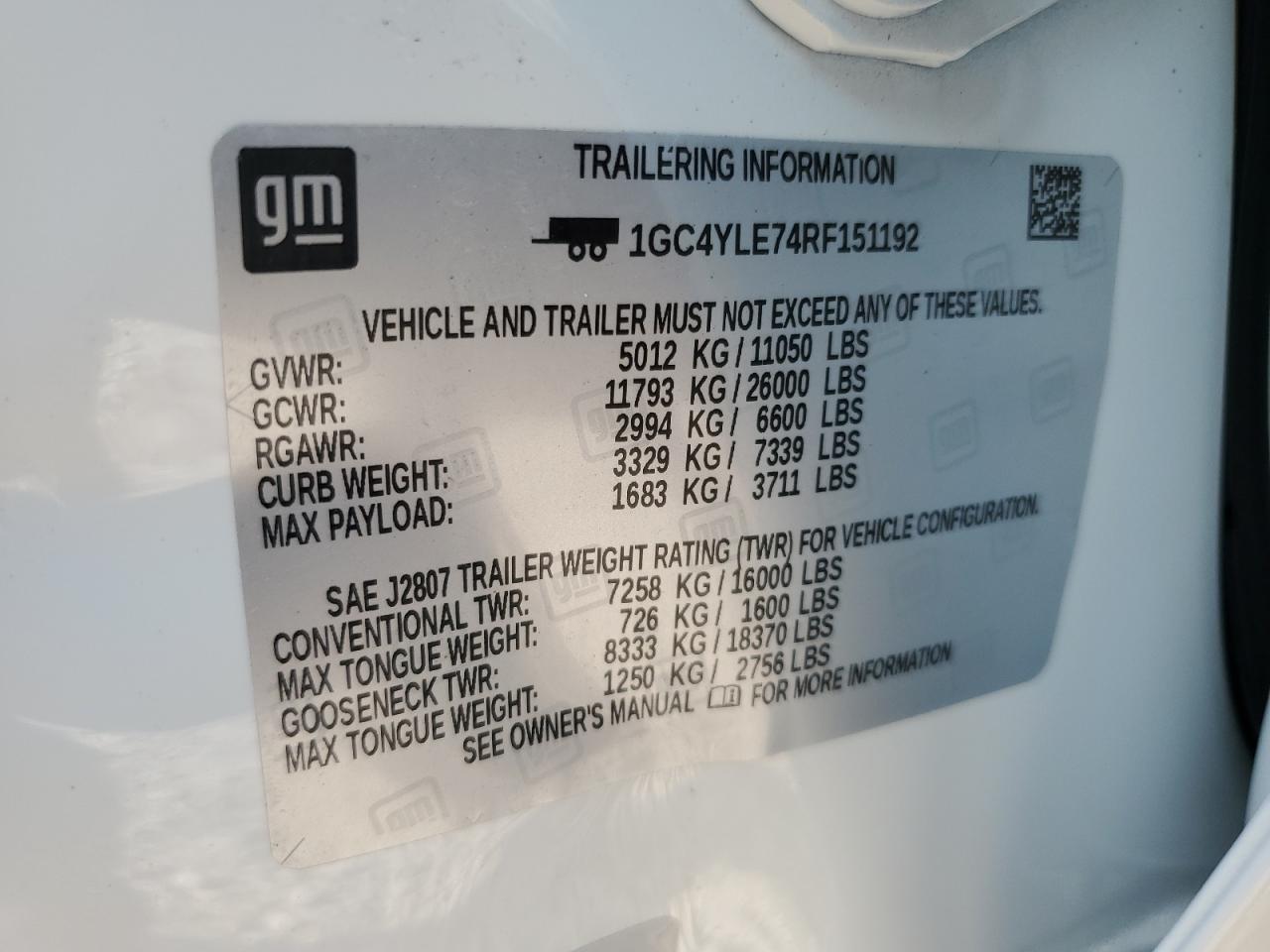 2024 CHEVROLET SILVERADO K2500 HEAVY DUTY VIN:1GC4YLE74RF151192