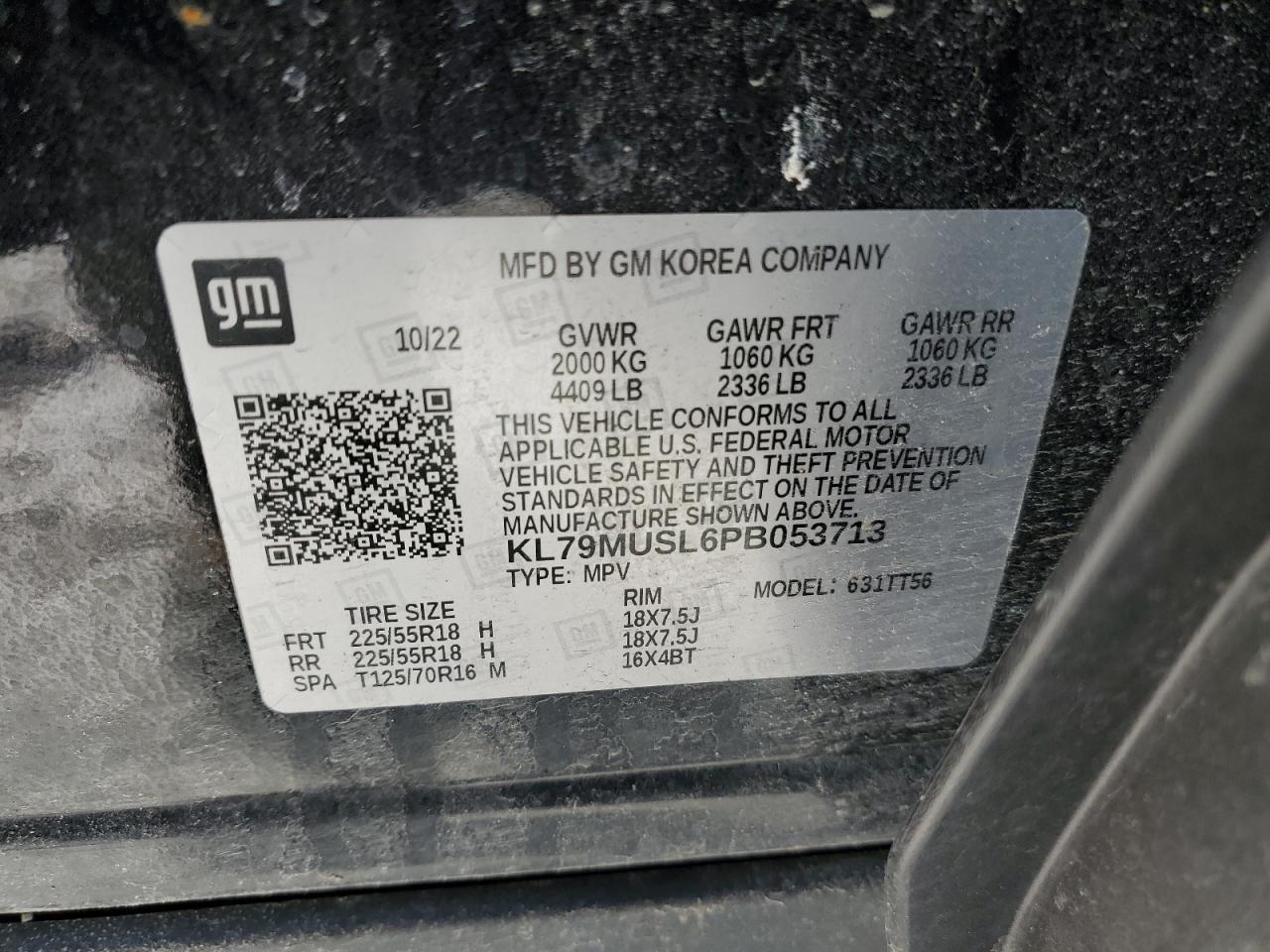 2023 CHEVROLET TRAILBLAZER RS VIN:KL79MUSL6PB053713