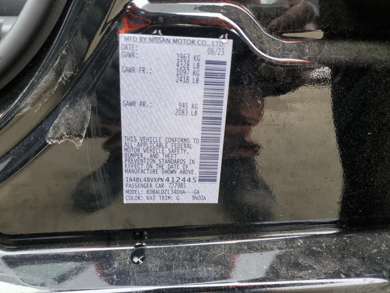 2023 NISSAN ALTIMA S VIN:1N4BL4BVXPN412445