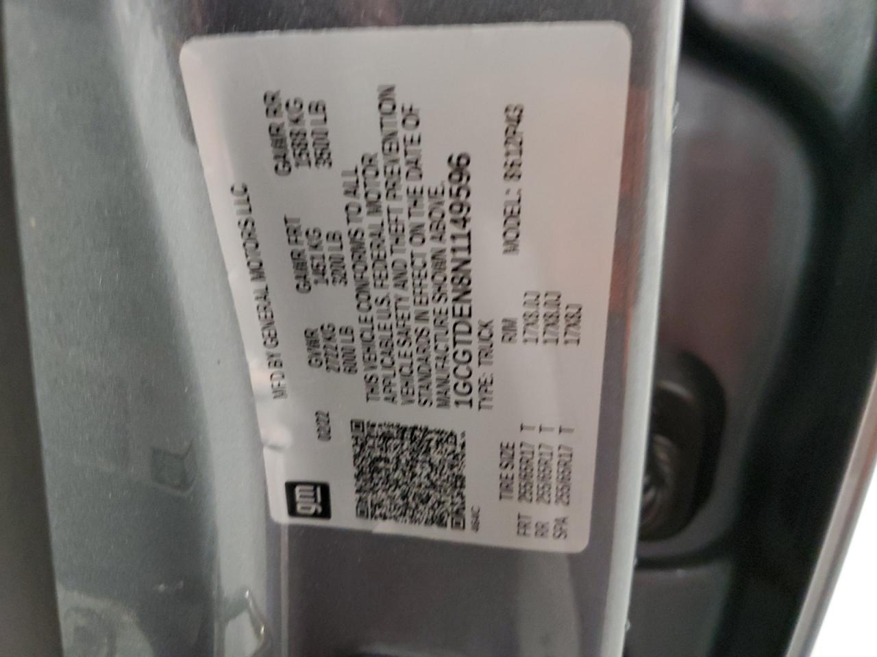 2022 CHEVROLET COLORADO Z71 VIN:1GCGTDEN8N1149596