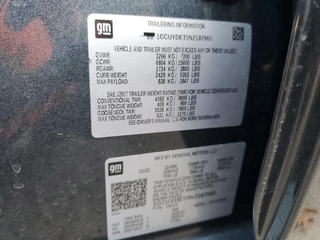 2022 CHEVROLET SILVERADO LTD K1500 LT VIN:1GCUYDET0NZ187960