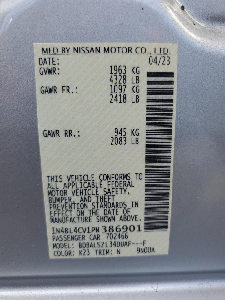 2023 NISSAN ALTIMA SR VIN:1N4BL4CV1PN386901