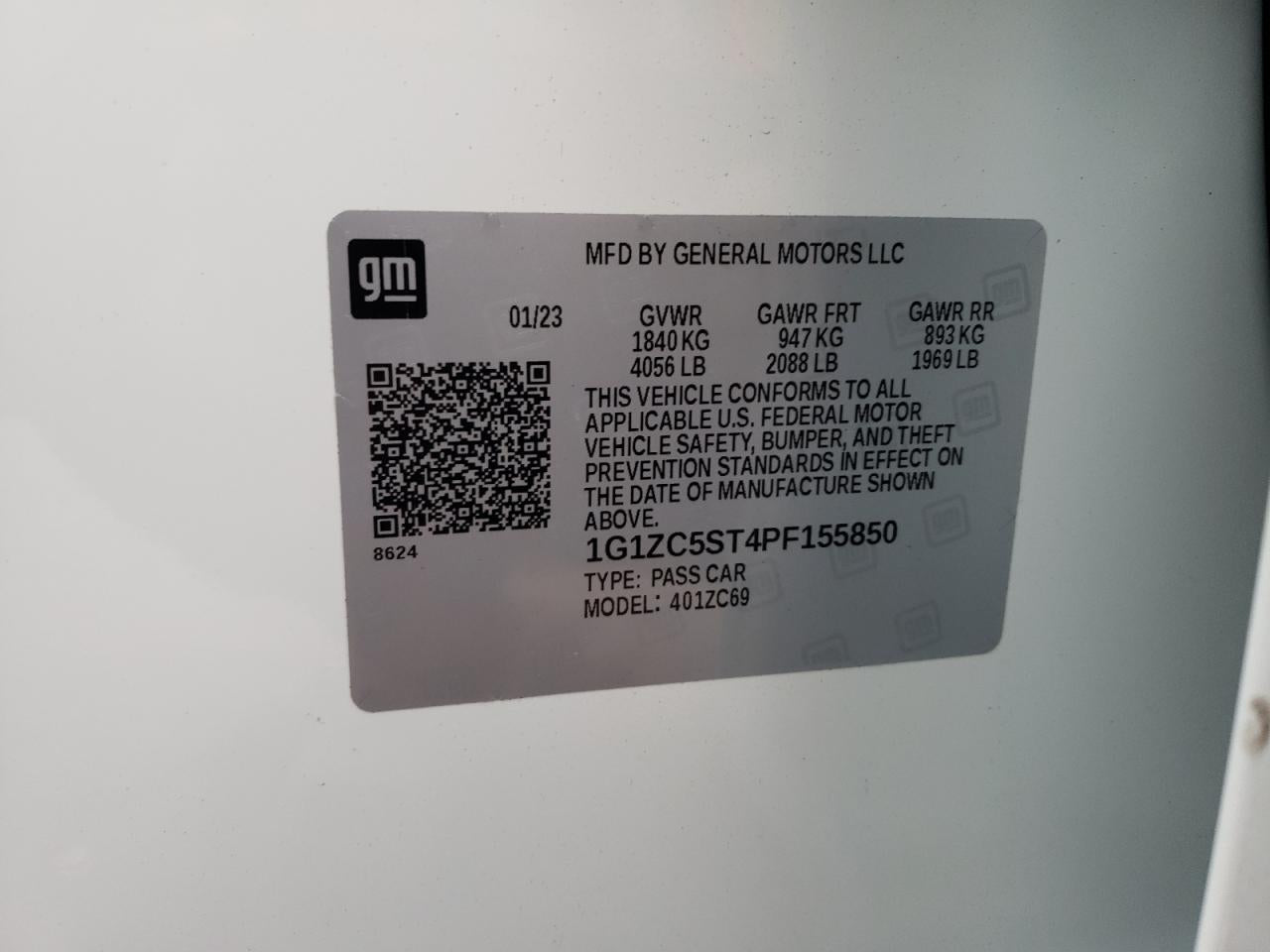 2023 CHEVROLET MALIBU LS VIN:1G1ZC5ST4PF155850