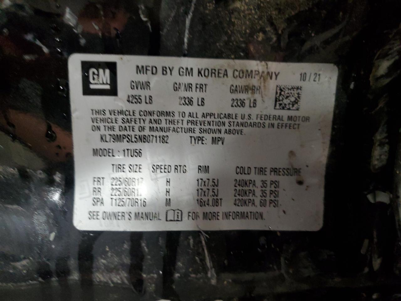 2022 CHEVROLET TRAILBLAZER LT VIN:KL79MPSL5NB071182