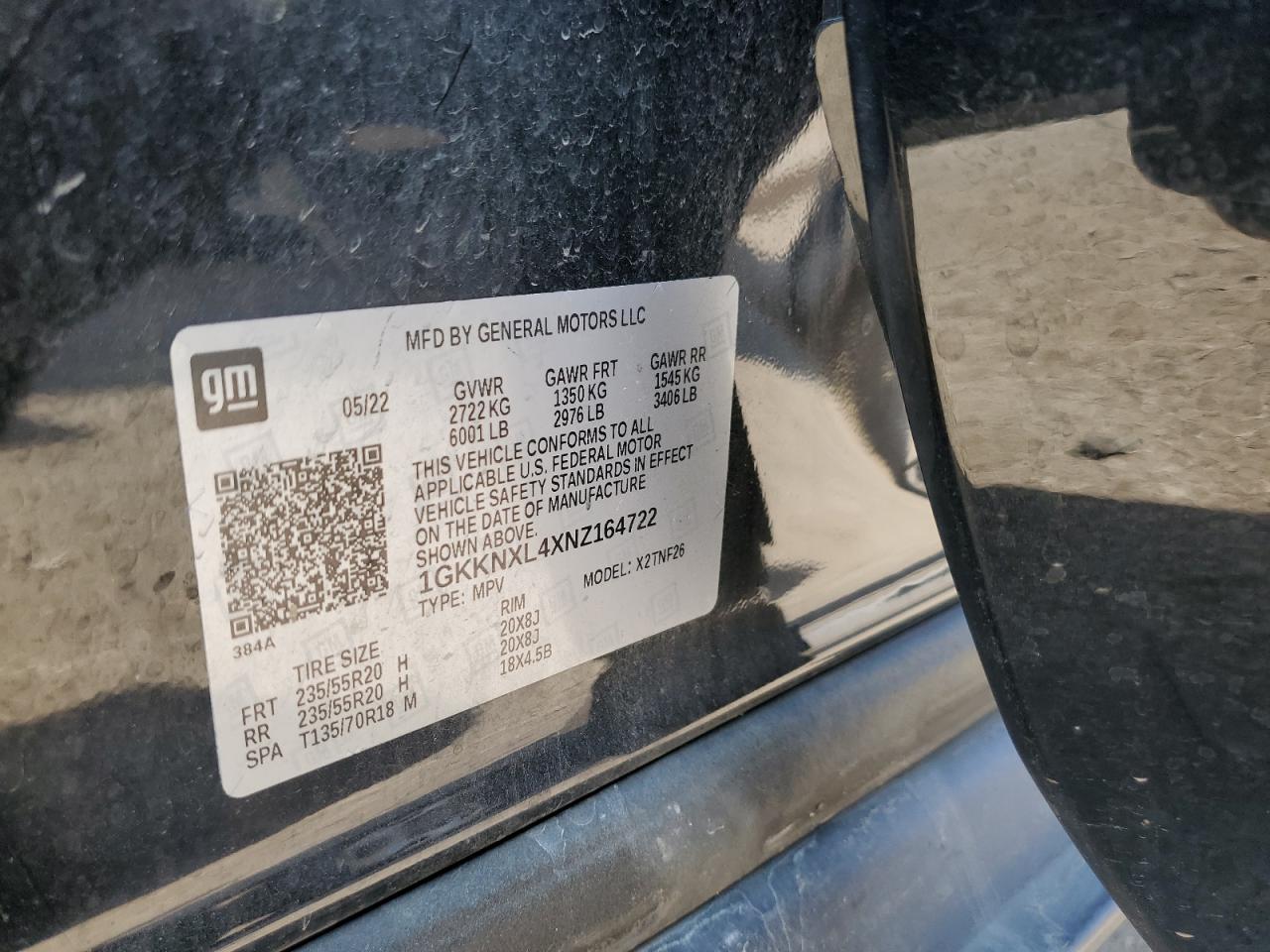 2022 GMC ACADIA DENALI VIN:1GKKNXL4XNZ164722