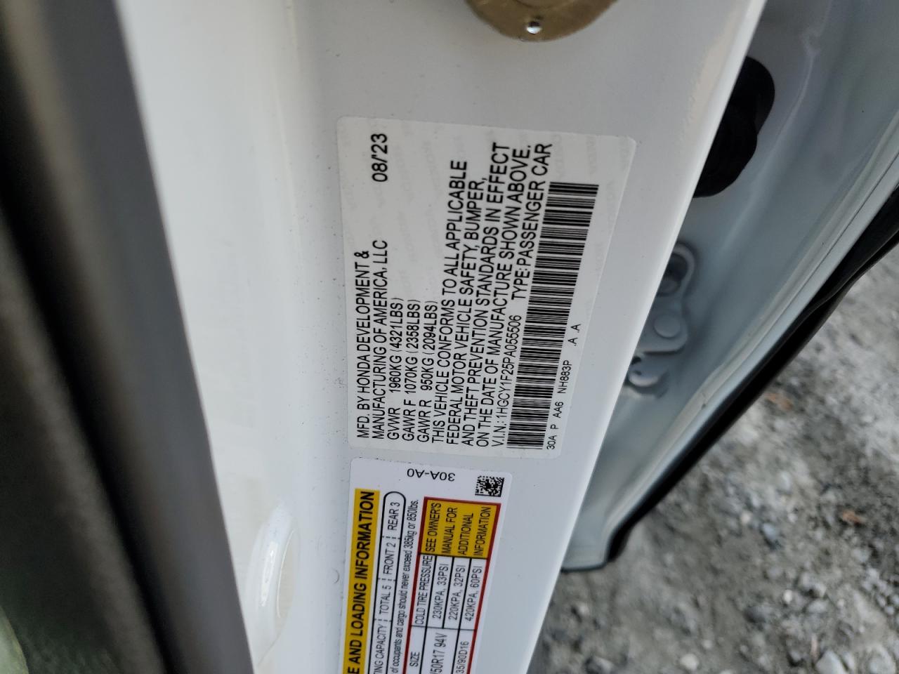 2023 HONDA ACCORD LX VIN:1HGCY1F25PA055506