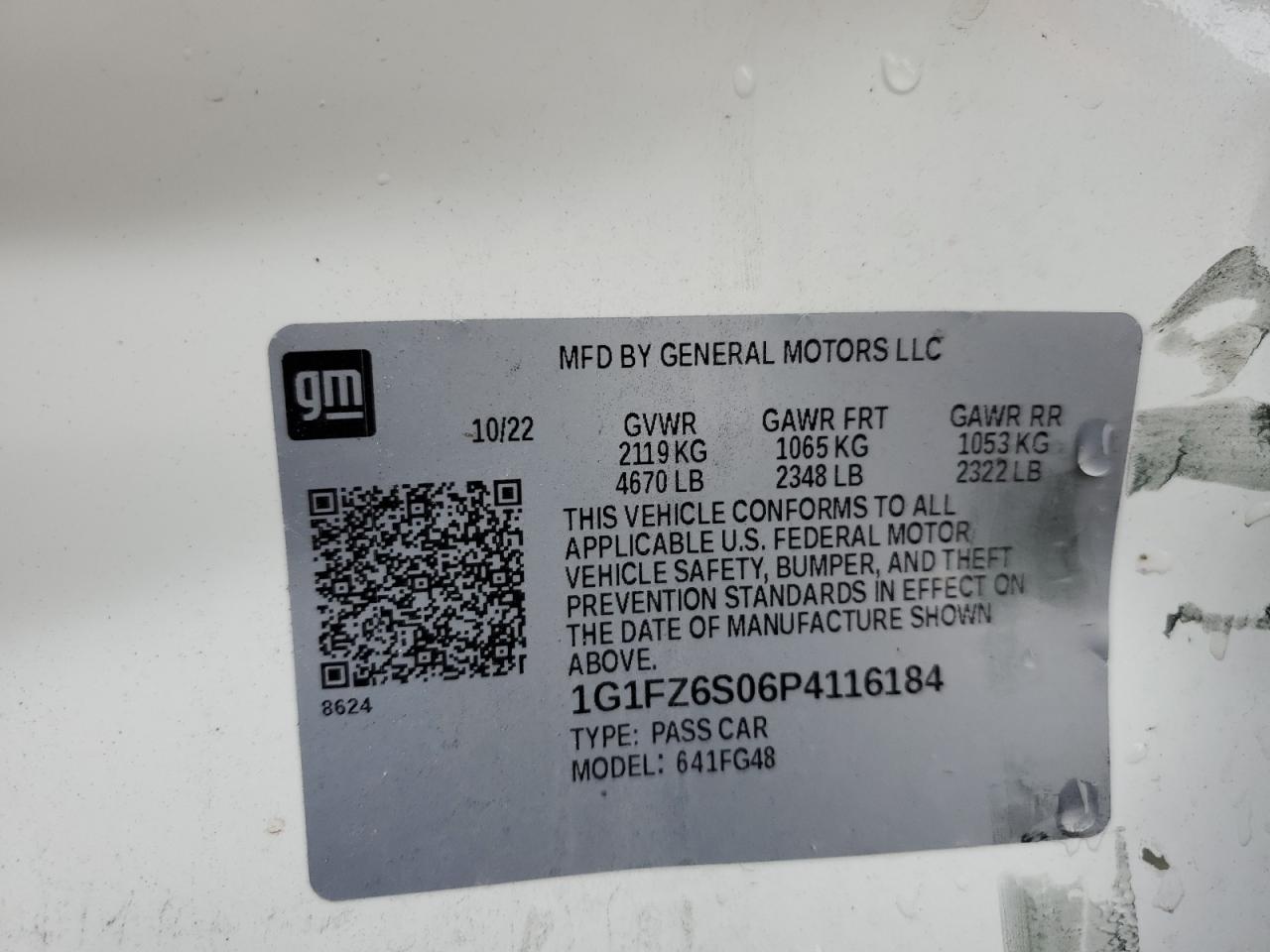 2023 CHEVROLET BOLT EUV PREMIER VIN:1G1FZ6S06P4116184