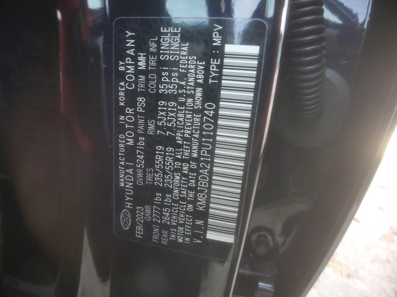 2023 HYUNDAI TUCSON SEL VIN:KM8JBDA21PU110740