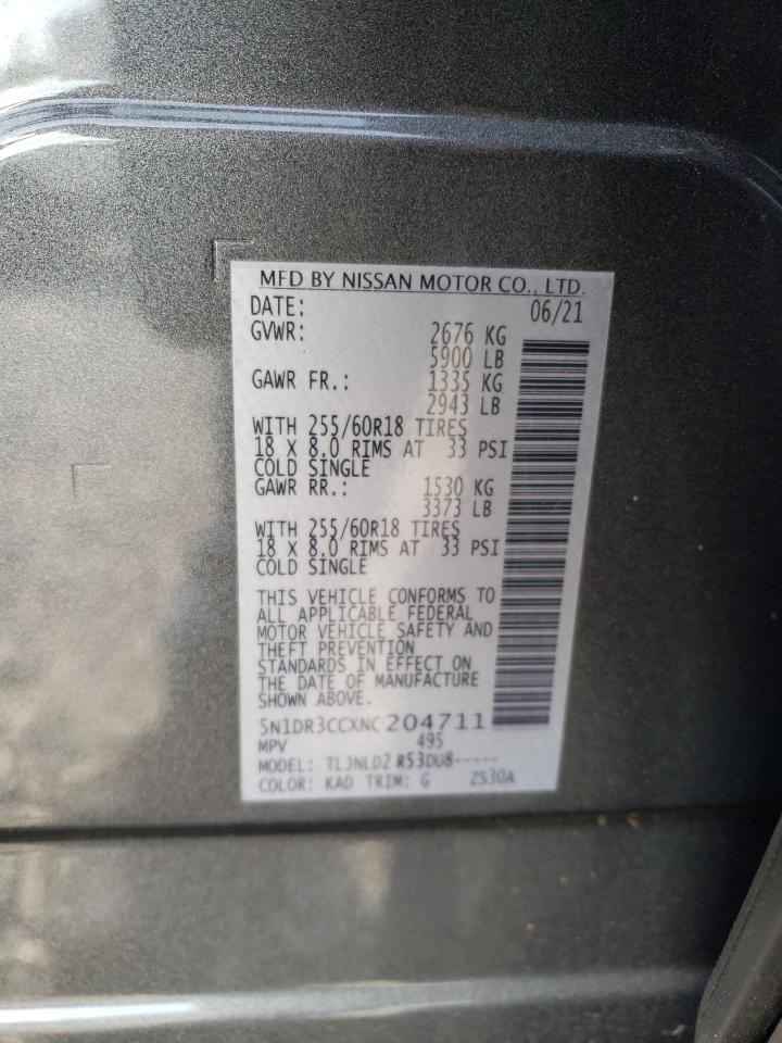 2022 NISSAN PATHFINDER SL VIN:5N1DR3CCXNC204711