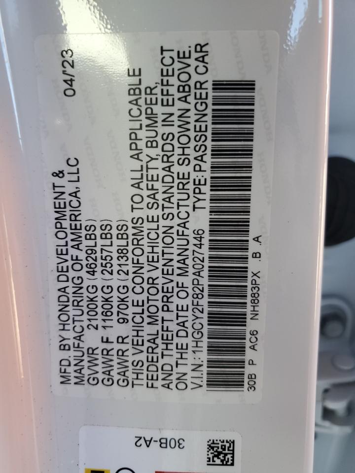 2023 HONDA ACCORD TOURING HYBRID VIN:1HGCY2F82PA027446