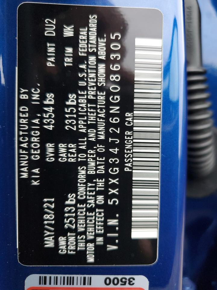 2022 KIA K5 EX VIN:5XXG34J26NG086305