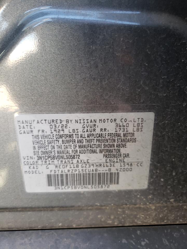 2022 NISSAN KICKS S VIN:3N1CP5BV0NL505872