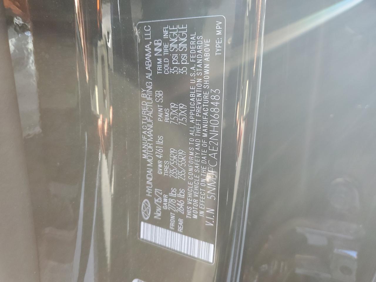 2022 HYUNDAI TUCSON SEL VIN:5NMJFCAE2NH068483