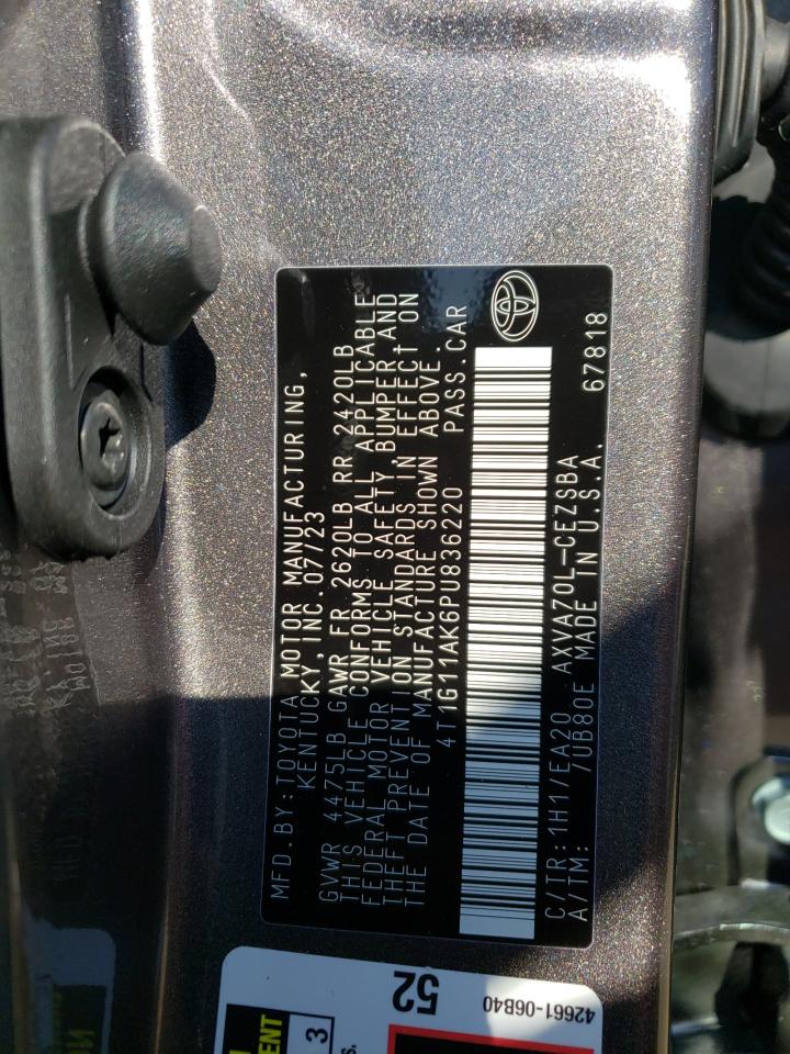 2023 TOYOTA CAMRY SE NIGHT SHADE VIN:4T1G11AK6PU836220