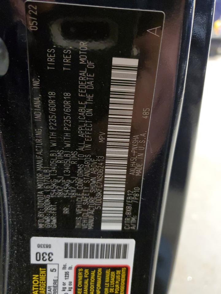 2022 TOYOTA SIENNA XSE VIN:5TDDSKFC7NS062413