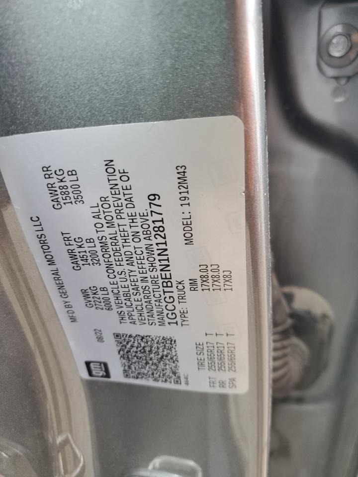 2022 CHEVROLET COLORADO  VIN:1GCGTBEN1N1281779