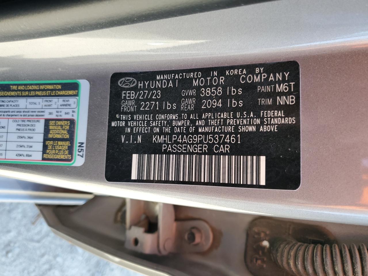 2023 HYUNDAI ELANTRA LIMITED VIN:KMHLP4AG9PU537461