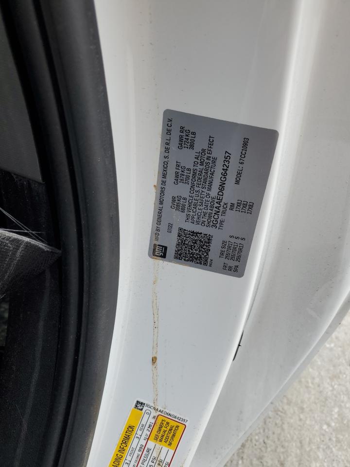 2022 CHEVROLET SILVERADO C1500 VIN:3GCNAAED6NG642357