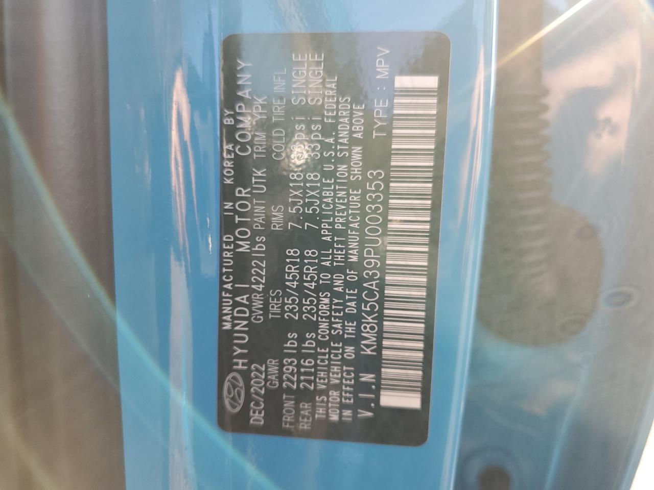 2023 HYUNDAI KONA LIMITED VIN:KM8K5CA39PU003353