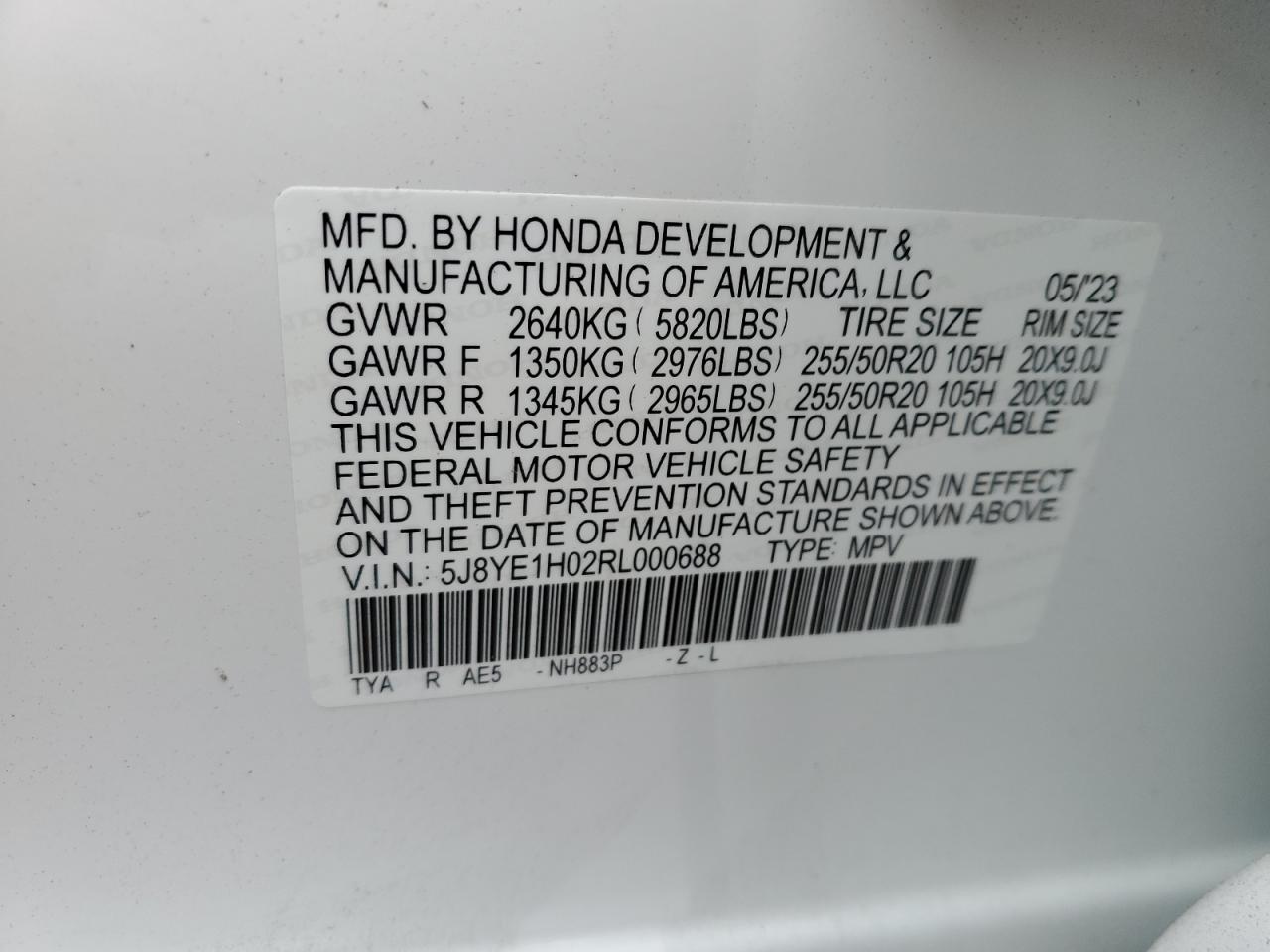 2024 ACURA MDX A-SPEC VIN:5J8YE1H02RL000688