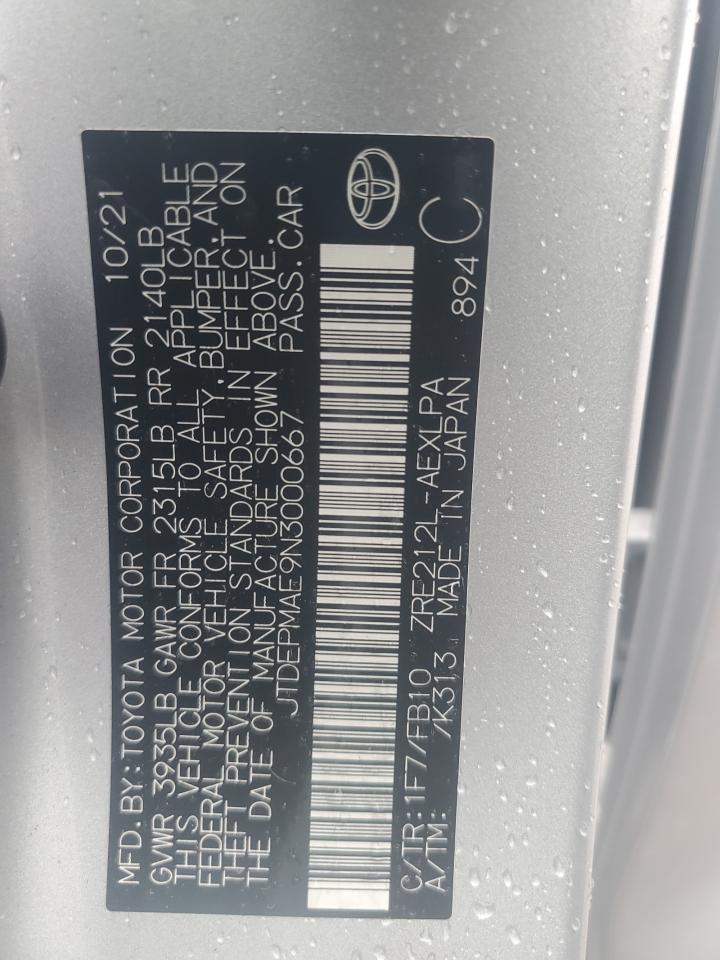 2022 TOYOTA COROLLA LE VIN:JTDEPMAE9N3000667