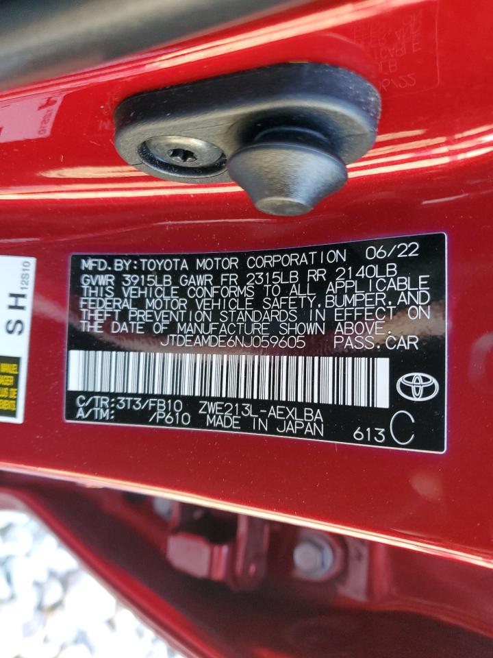 2022 TOYOTA COROLLA LE VIN:JTDEAMDE6NJ059605